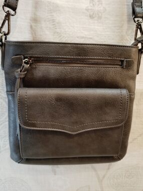Classic Gray Crossbody Bag with Front Flap Pocket